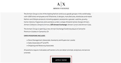 giorgio armani careers|armani exchange job application.